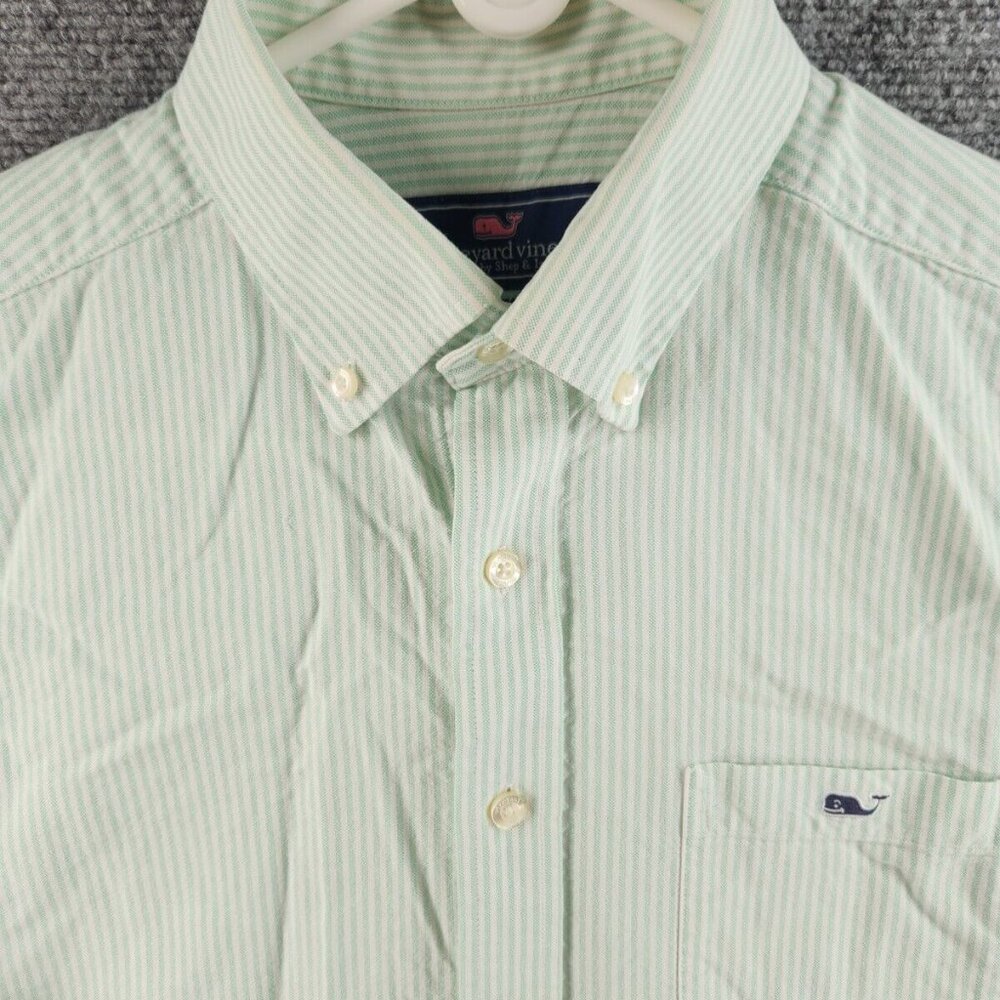 Vineyard Vines Slim Fit Tucker Shirt Medium Green Striped OCBD Button Up Long Sl